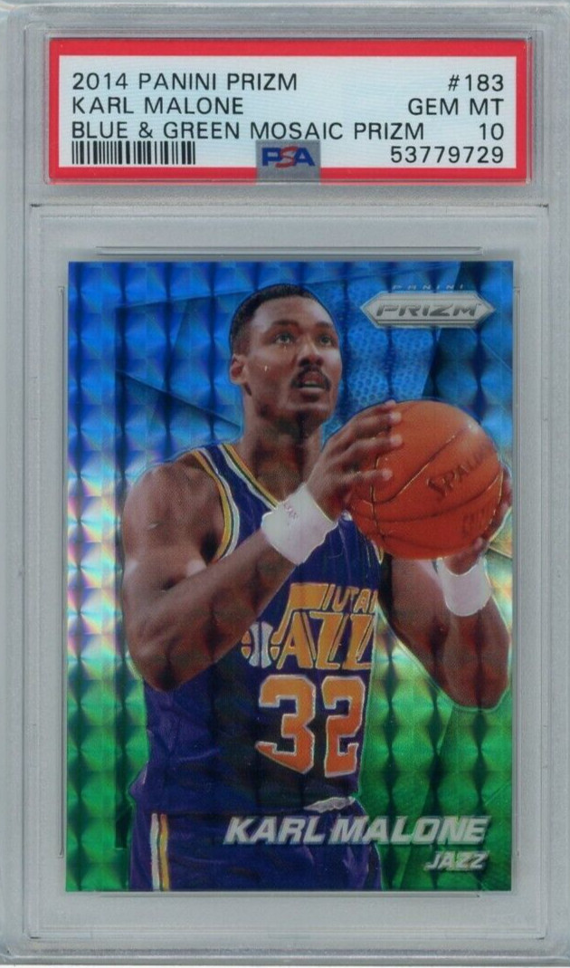 2014 Panini Prizm Blue & Green Mosaic Prizms Karl Malone #183 PSA 10 Gem POP 2