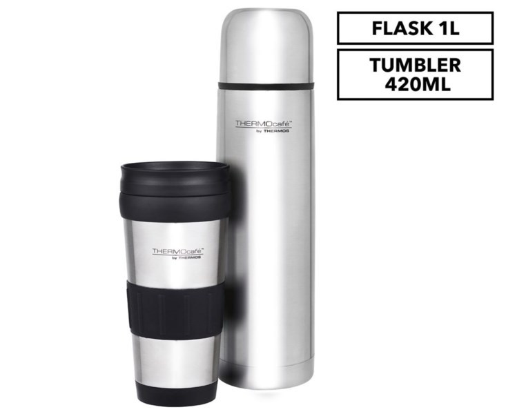 THERMOS Stainless Steel Combo Pack 1L Vacuum Flask 420ml Travel