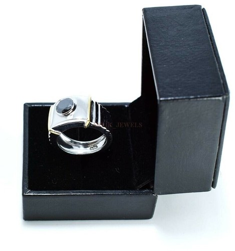 Naturale Onice Nera Pietra preziosa con 14K Oro Bianco Placcato Anello Argento - Foto 8 di 15