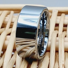 High Polished Pipe Cut Tungsten Wedding Band Anniversary Promise Ring Men's Band
