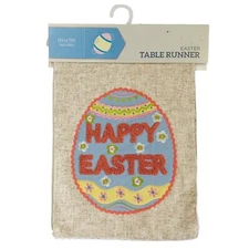 Nantucket Happy Easter Egg Applique Table Runner Embroidered Multicolor 72 x 13