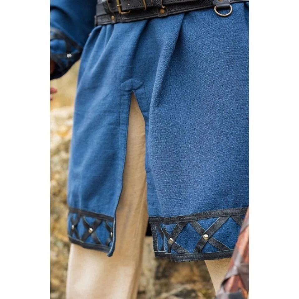 SALE! Wikinger Tunika mit aufwändigen Lederapplikationen in Dunkelblau Größe L - Bild 4 von 4