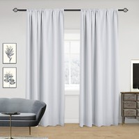 2X Thermovorhang KräUselband Gardine Verdunklung Blickdicht Grau-Weiss 245X135Cm