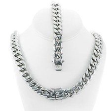 16mm Miami Cuban Link Bracelet 8''  Chain 24'' ANTI-TARNISH Stainless Steel