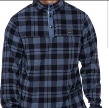 686 Tioga Knit Fleece Button Pullover Orion Blue Plaid Men's Size M New Tags
