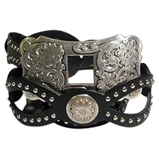 Olga Santini Western Equestrian Belt Ladies Womens Size M Black Cut Out Studs
