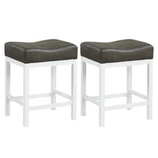 24.5" Bar Stool Set of 2 w/ Solid Rubber Wood Frame Humanized Footrest Kitchen
