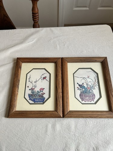 Vintage Homco Square Glass Wood Frame Oriental Birds In Bonsai Tree Pictures  - Picture 6 of 6