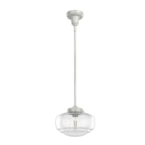 Hunter Saddle Creek 1-Light Brushed Nickel Mini Pendant with Seeded Glass Shade - Picture 2 of 10