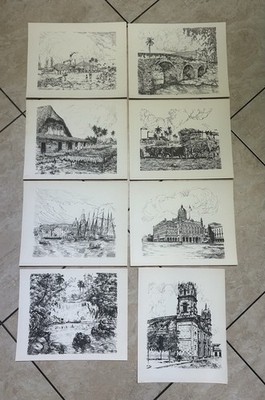 Teok Carrasco Cuban Master Painter Lot Of 8 Ink On Paper Art