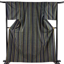 JAPANESE KIMONO TSUMUGI Dark blue 163.5cm 5 ft 4 in PURE SILK AA8375