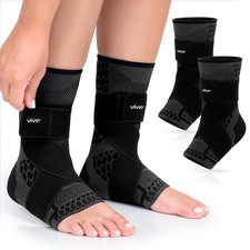 Vive Ankle Compression Sleeves with Straps - Brace for Women and Large, Black