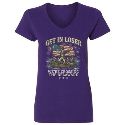 Get In Loser Crossing The Delaware 250 Years USA Ladies' V-Neck Tshirt