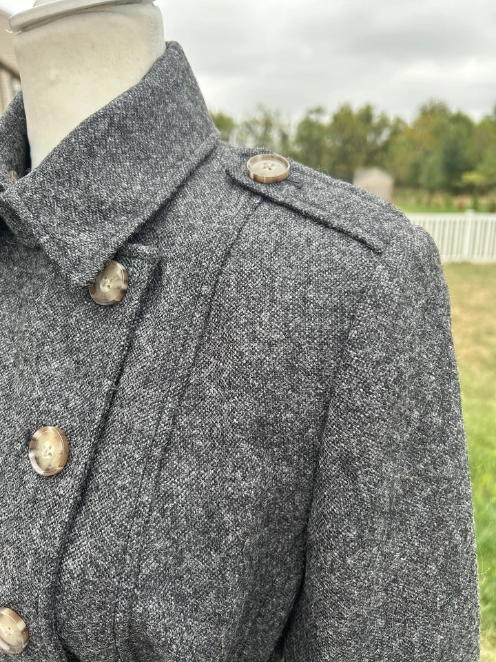 Chaqueta Blazer Militar J. Peterman Gris Carbón Lana Doble Pecho Cinturón 4 S Foto 3 de 4