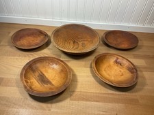 Vintage Hand Turned Rustic Wood Dough Salad Bowl Set Of 5