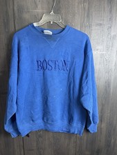 Vintage Hanes Heavyweight Classics Embroidered Boston Sweatshirt Adult XL Blue