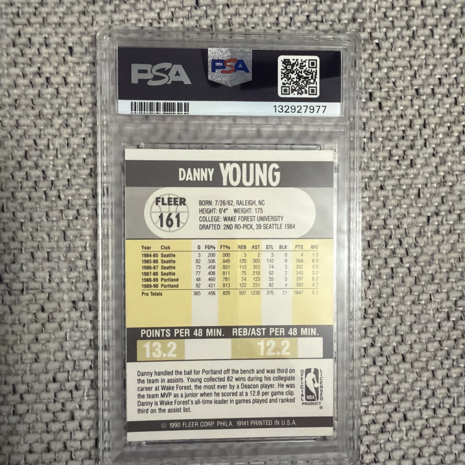 🏀 1990 Fleer Basketball #161 - Danny Young - PSA 10 Gem Mint - Trail Blazers 🏀 view 2