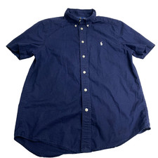 Ralph Lauren Kids Navy Short Sleeve Button Down Shirt Embroidered Pony L 14-16