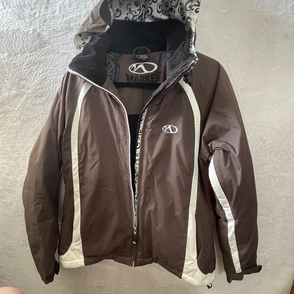 Chaqueta de esquí de snowboard Marker Evolution para mujer marrón crema estampado de desplazamiento, talla 8 Foto 2 de 4