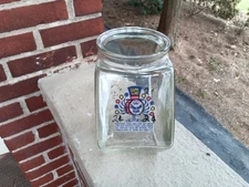 VINTAGE CANDY GLASS CANISTER JAR WOOD LID GENERAL STORE DUM DUMS LOLLIPOPS