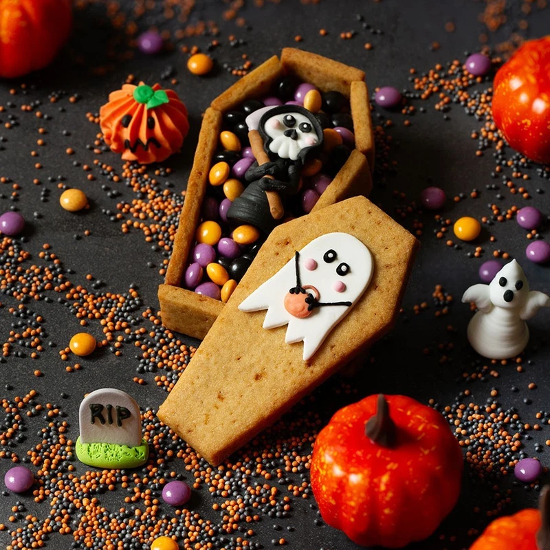 Stampo Biscotti Formina Tagliapasta HALLOWEEN Stampino BARA 3D Cassa da Morto, fotografia 5 di 10