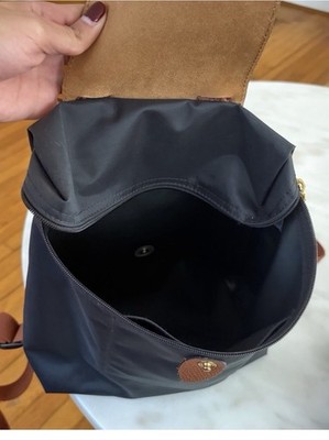 Longchamp Black Nylon Backpack with Brown Leather Flap Longchamp Le Pliage Nylon Backpack Black Brown Leather Flap  main image 4
