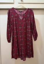 American Eagle Boho Shift Dress M Red Paisley Floral Long Sleeve Tunic