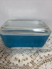 Vintage Blue Pyrex #502 Refrigerator Dish with Glass Lid #502-C No Chips!  7”