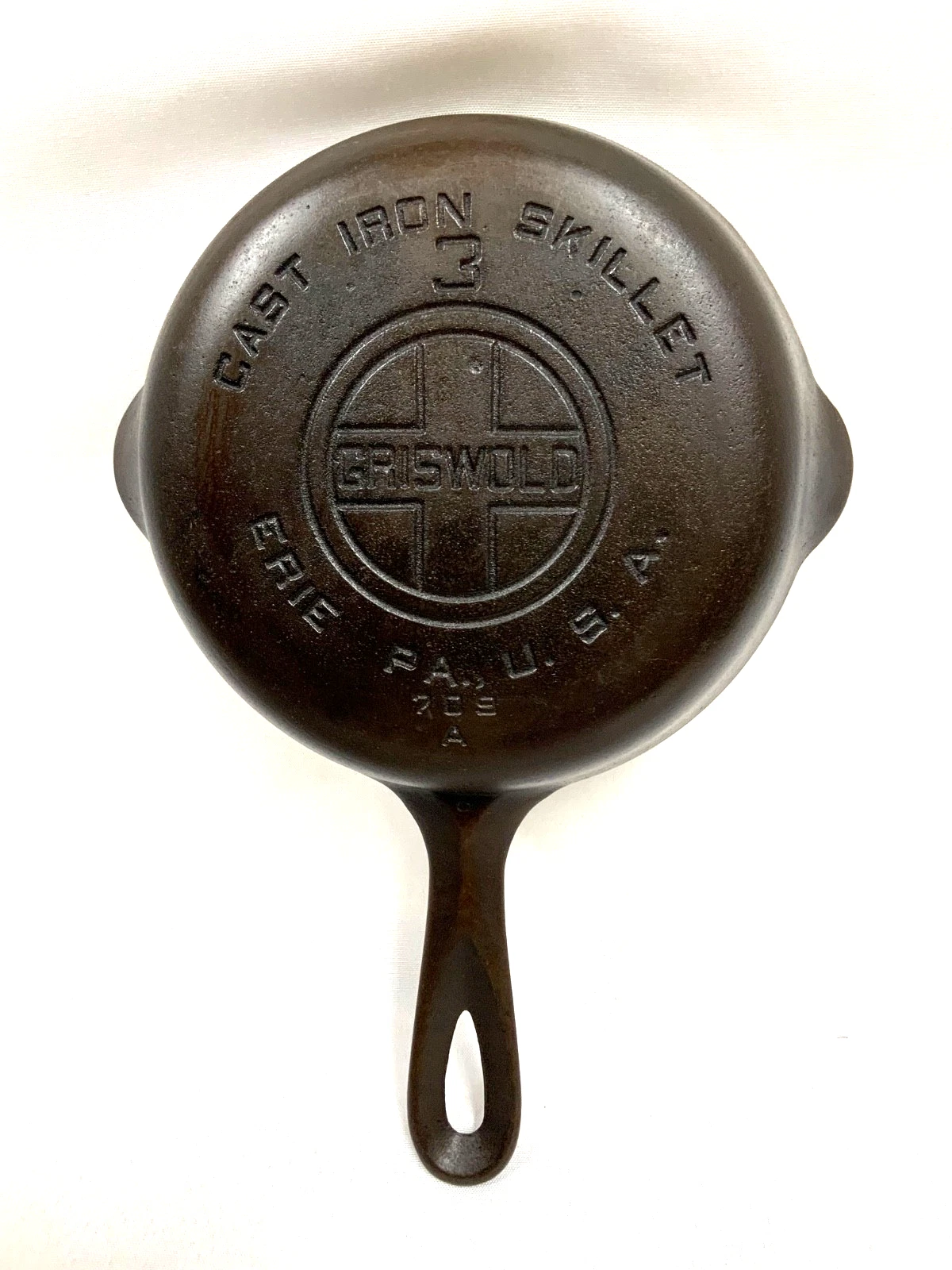 Vintage GRISWOLD Cast Iron SKILLET Frying Pan # 3 LARGE BLOCK LOGO