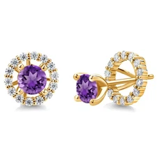 18K Yellow Gold Plated Silver Women Stud Earrings with Removable Jackets 