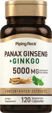 Panax Ginseng Capsules  5000 mg  120 Count  Non-GMO  by Piping Rock