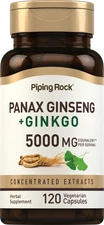 Panax Ginseng Capsules | 5000 mg | 120 Count | Non-GMO | by Piping Rock