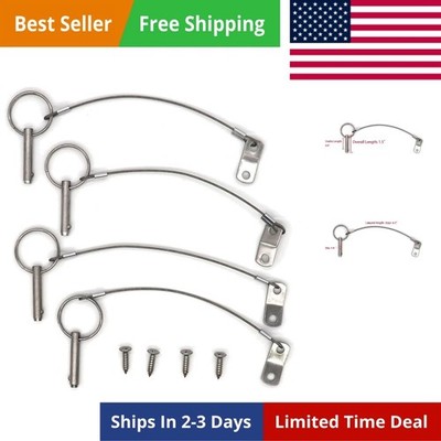 4 Pack Quick Release Pin 1/4'' Diameter w/Lanyard Prevents Loss, Full 316 Stai...