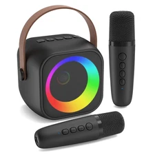 Mini Karaoke Machine, Portable Bluetooth Karaoke Speaker with 2 Wireless Micr...
