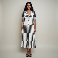 NWOT Size XL Tahari White Navy Striped Knit V-neck Short sleeve Maxi Dress