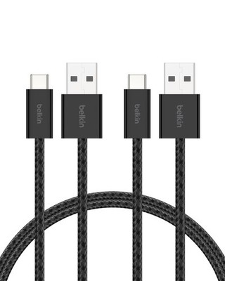 Belkin 2er-Pack geflochtenes USB-A auf USB-C Kabel 5 Fuß, 15 W - weich, 1,5 Meter, schwarz 