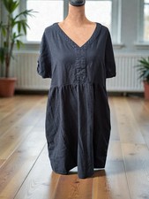 Briggs Women’s Black Short Rolled Sleeve V-Neck Linen Blend Summer Dress Size L