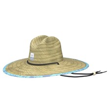 HUK Mens Straw Hat: Wide Brim Fishing & Beach, Tiki Beach - Marine Blue