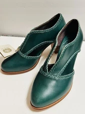 Bali ELF Spirit Walker Leather Booties Shoes Emerald Green Stacked Heel Sz 8.5