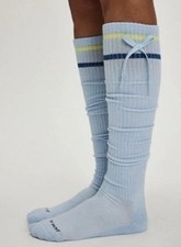 NWT Free People Movement Blue Knee High Socks Stripes Bows One Size