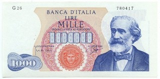 1000 LIRE GIUSEPPE VERDI I TIPO MEDUSA 25/07/1964 SUP