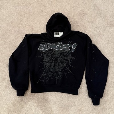 sp5der RHINESTONE PUNK V2 HOODIE - BLACK / XS | eBay