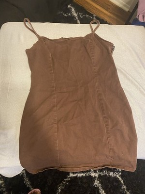Divided by H&M brown denim spaghetti strap mini dress