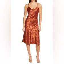 Lulu's Calia Love Floral Jacquard Satin Slipdress Size XL Rich Brown Sexy Silky