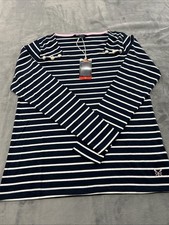 Image of Crew Clothing Women's Square Neck Breton Button Stripe Top, Size 12, In Blue