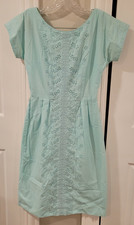 Vtg 60s Eyelet Sheath Dress Wiggle Embroidered Day Dress S 4 Light Blue Size S