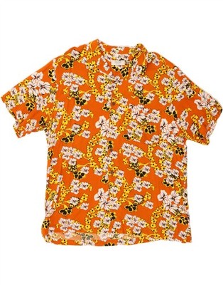 CANDA Mens Short Sleeve Shirt Size 43/44 XL Orange Floral Viscose Hawaiian BV05