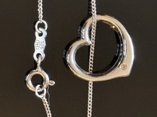 Vintage Heng Ngai Sterling Silver Floating Heart Diamond Necklace 925 DIA