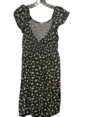 Self E Dress Size XL Black White Floral Sleeveless Smocked Bodice