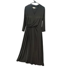 Chaus New York Faux Wrap Dress L Black Excellent Twist Front Midi Long Sleev
